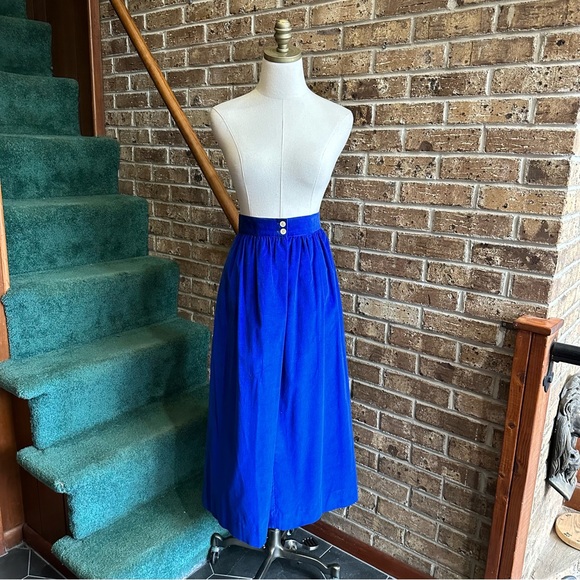 VTG 70s 80s NWT Retro Blue Corduroy 2 Button Midi Maxi Skirt - Picture 2 of 7